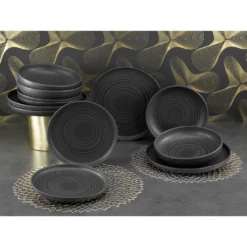 CreaTable Tafelservice »Uno«, (Set, 12 Tlg., Teller Set Für 4 Personen), Service, Schwarz, Seidenmatte Spezialglasur, Ausdrucksstarkes Relief -Erstellbar Geschäft f8cd75dae1ef6cbf3143af6bccff38fa