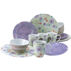 CreaTable Kombiservice »Oriental«, (Set, 16 Tlg., Kaffeeservice Und Tafelservice Im Set, Für 4 Personen), Service, Mit Fliederfarbenem Blumendekor, Made In Europe